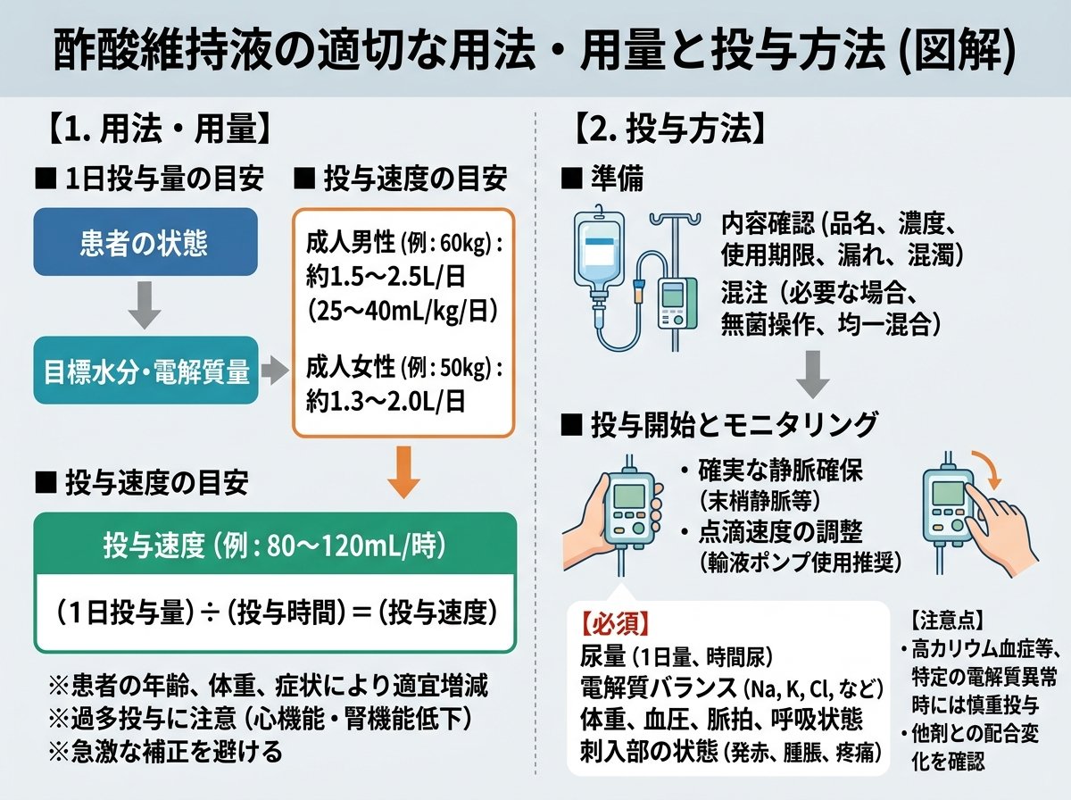酢酸維持液の適切な用法・用量と投与方法