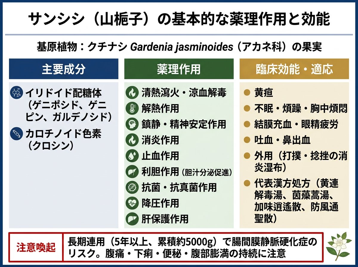 サンシシの基本的な薬理作用と効能