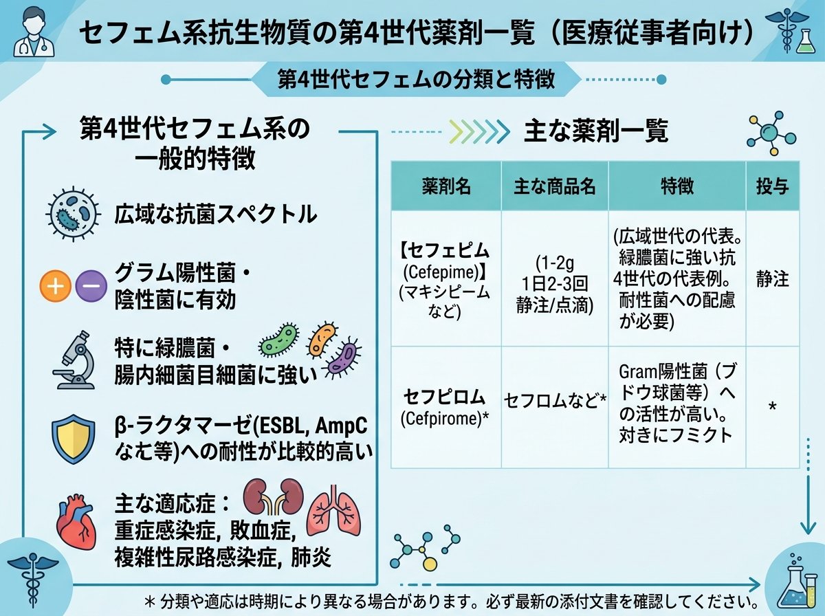 セフェム系抗生物質の第4世代薬剤一覧