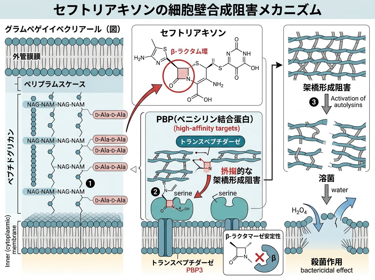 セフトリアキソンの細胞壁合成阻害メカニズム