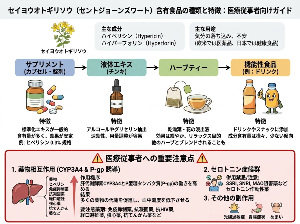セイヨウオトギリソウ含有食品の種類と特徴