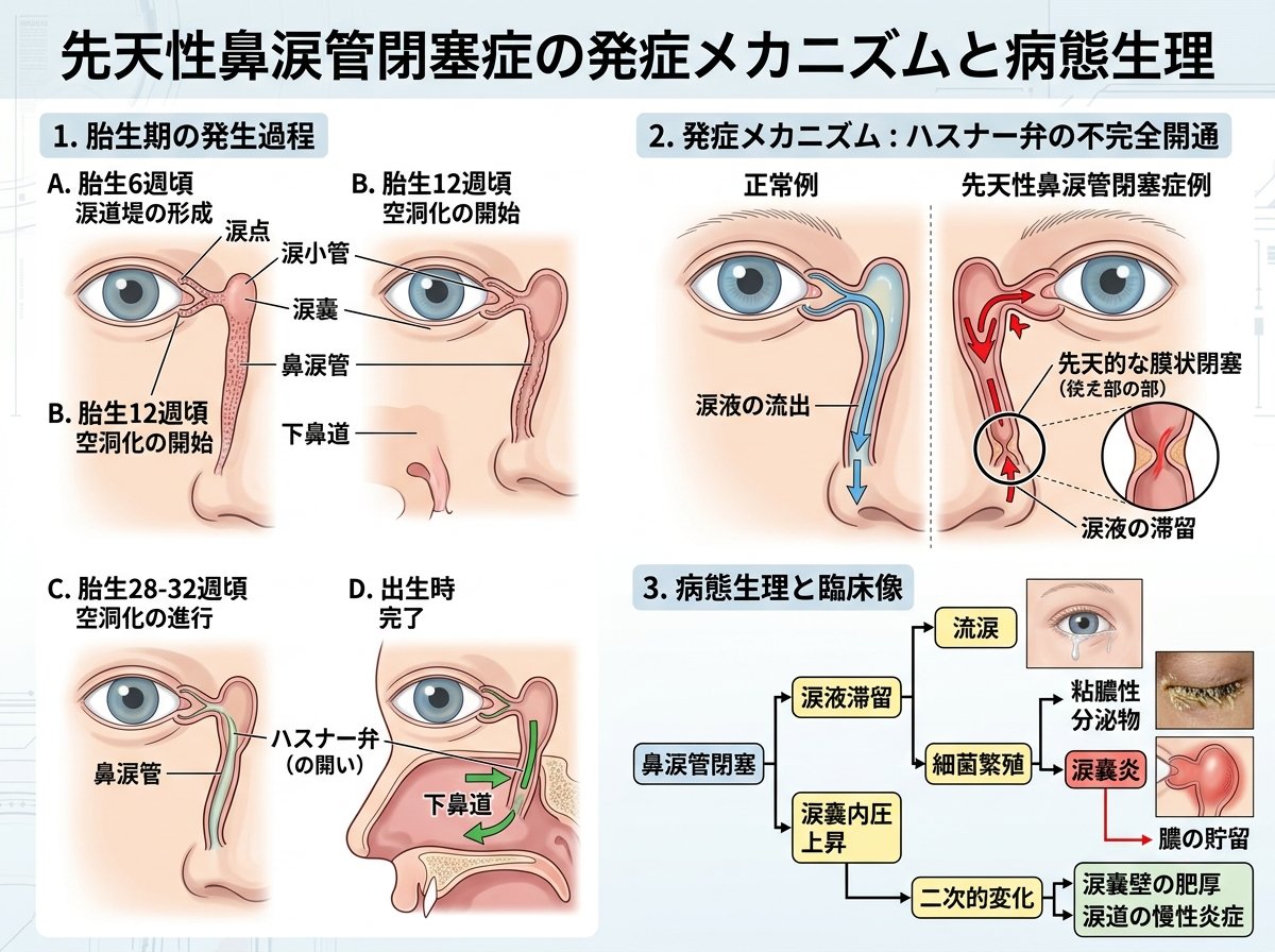 先天性鼻涙管閉塞症の発症メカニズムと病態生理