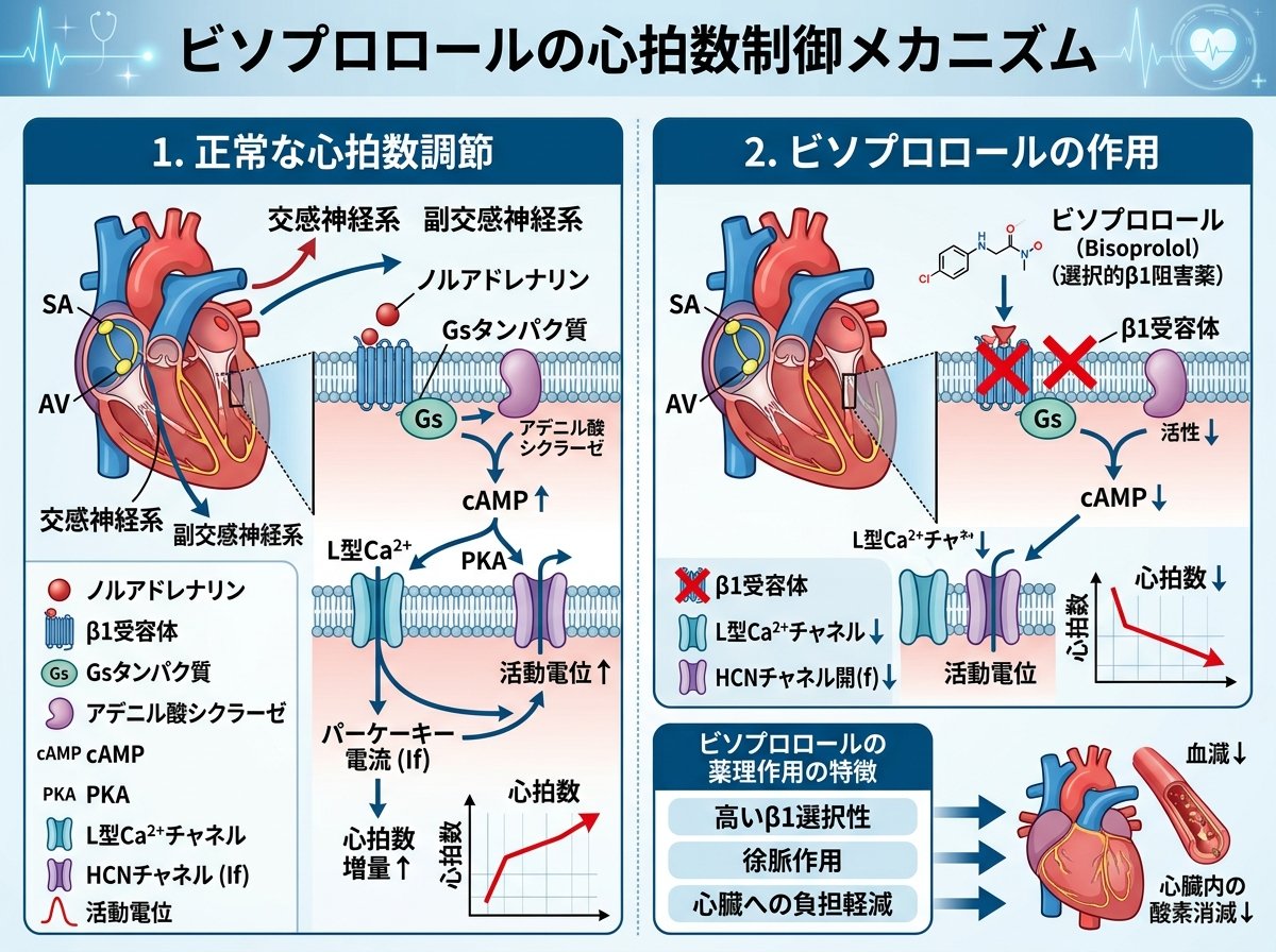 ビソプロロールの心拍数制御メカニズム