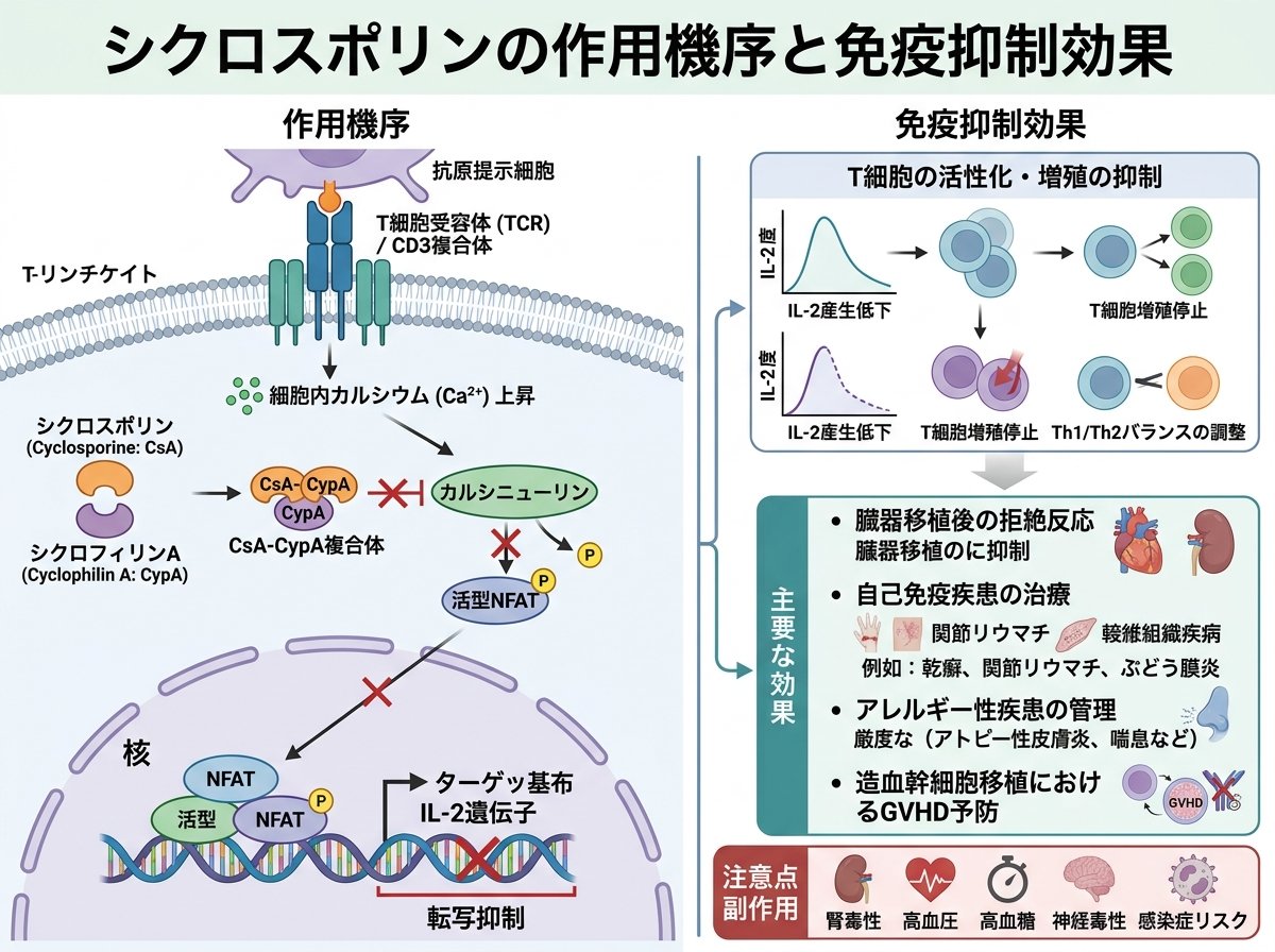シクロスポリンの作用機序と免疫抑制効果