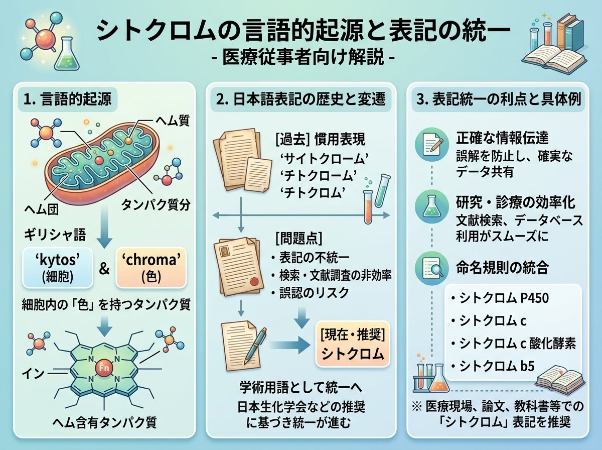 シトクロムの言語的起源と表記の統一
