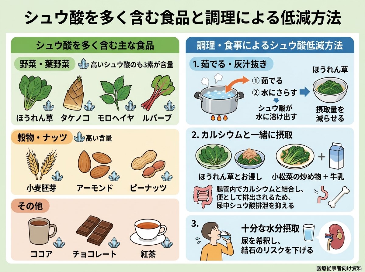 シュウ酸を多く含む食品と調理による低減方法