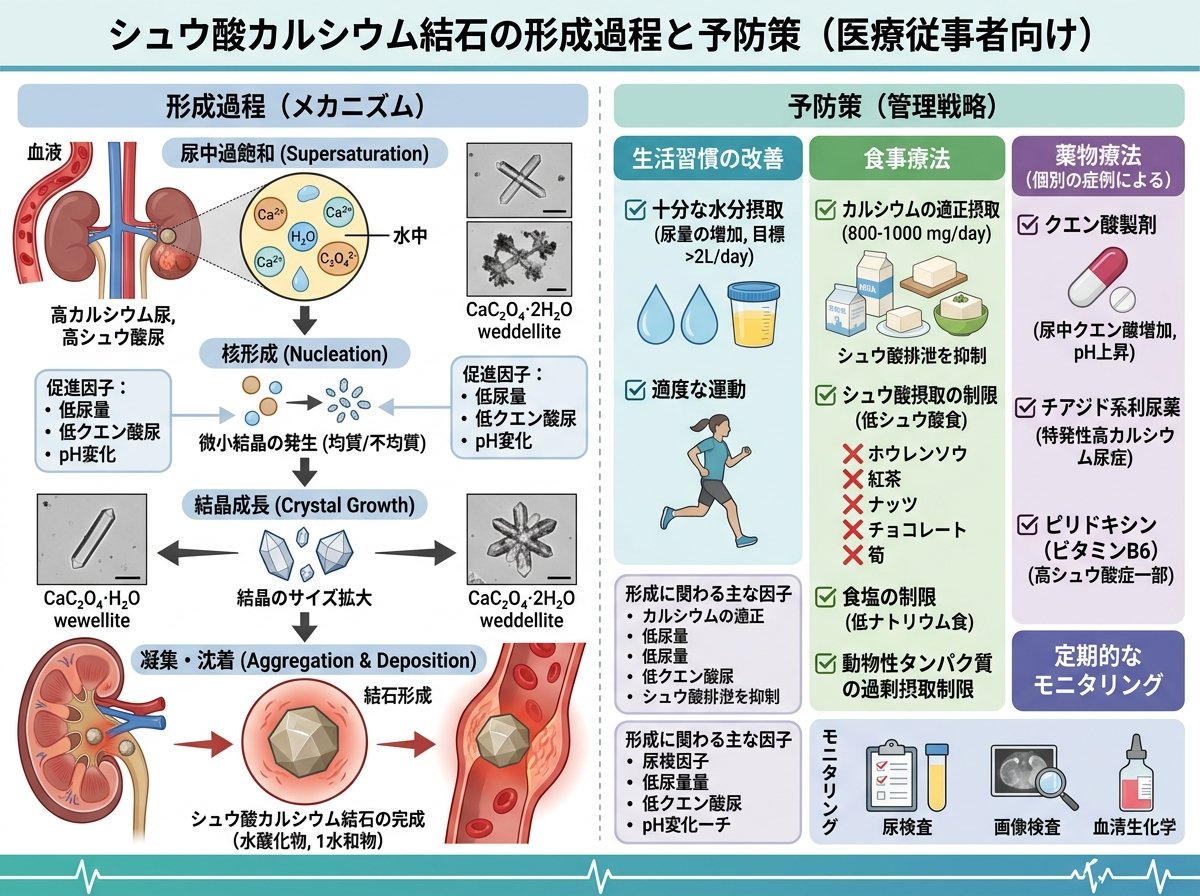シュウ酸カルシウム結石の形成過程と予防策