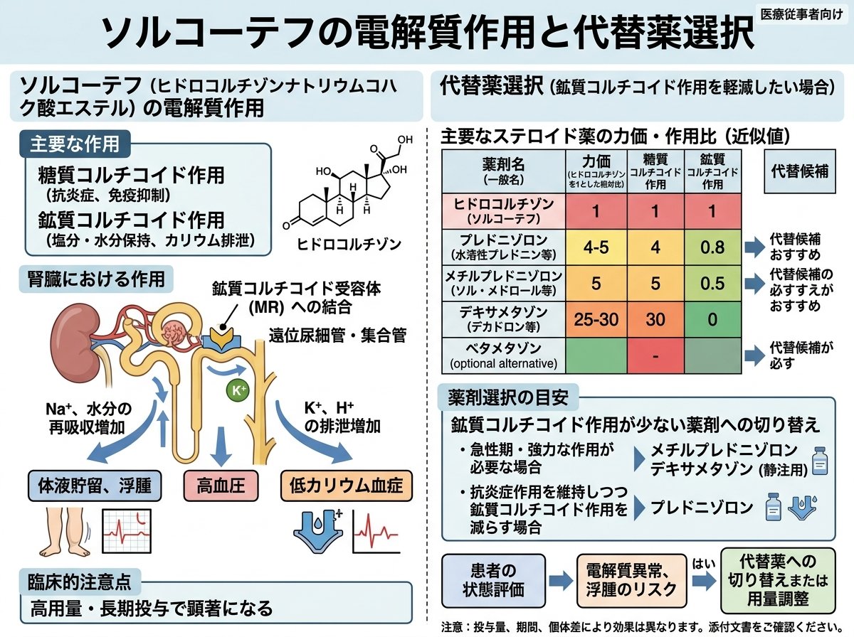 ソルコーテフの電解質作用と代替薬選択