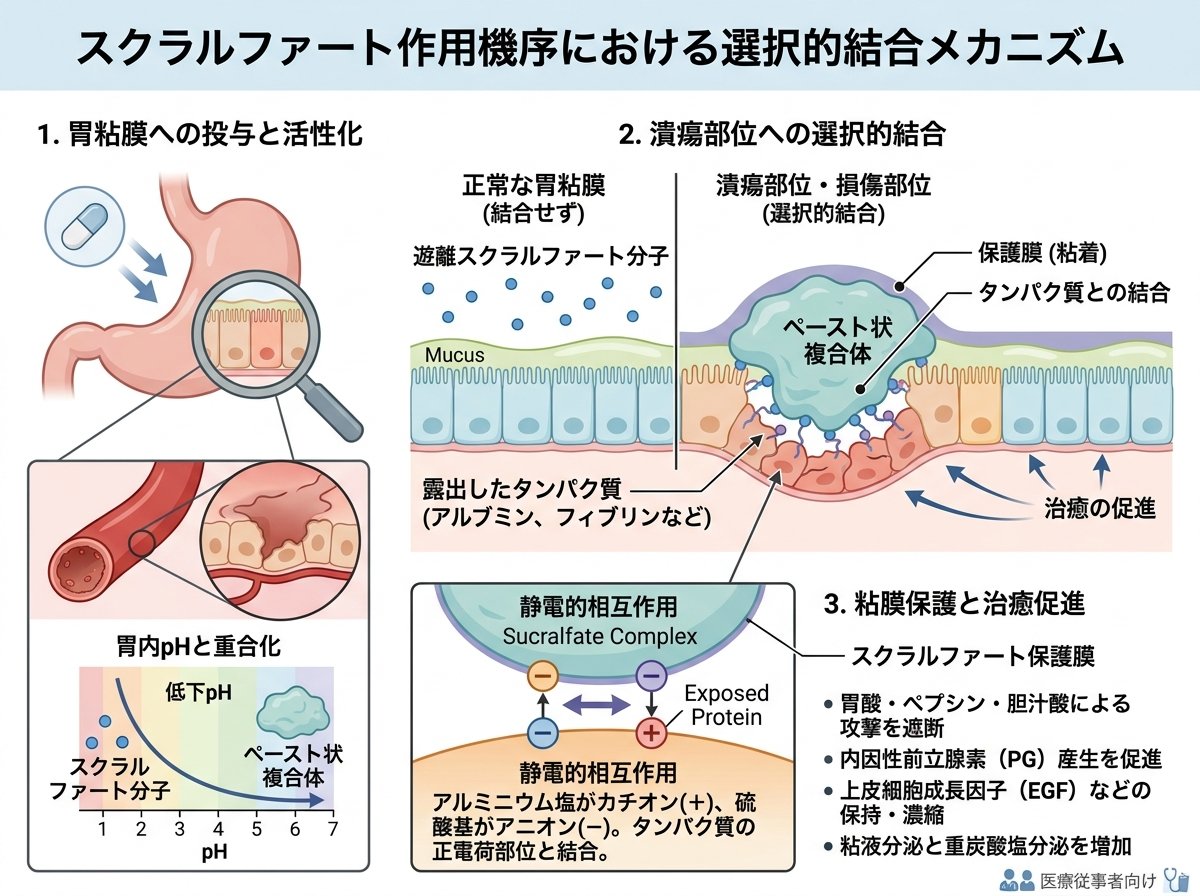 スクラルファート作用機序における選択的結合メカニズム
