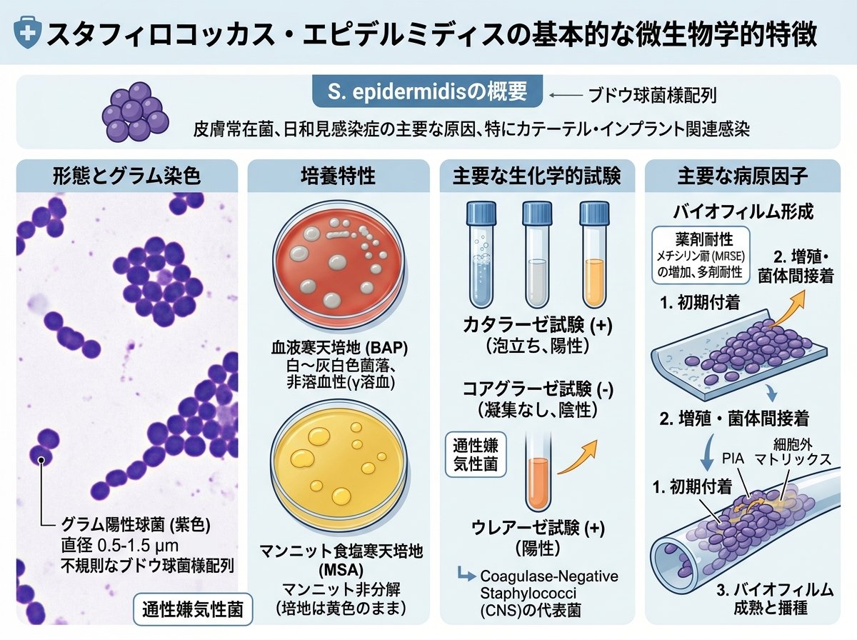 スタフィロコッカス エピデルミディスの基本的な微生物学的特徴