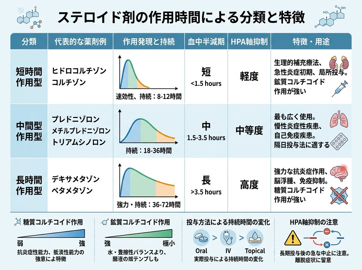 ステロイド剤の作用時間による分類と特徴