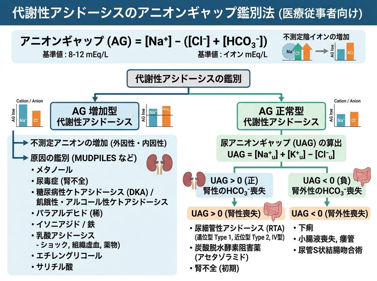 代謝性アシドーシスのアニオンギャップ鑑別法