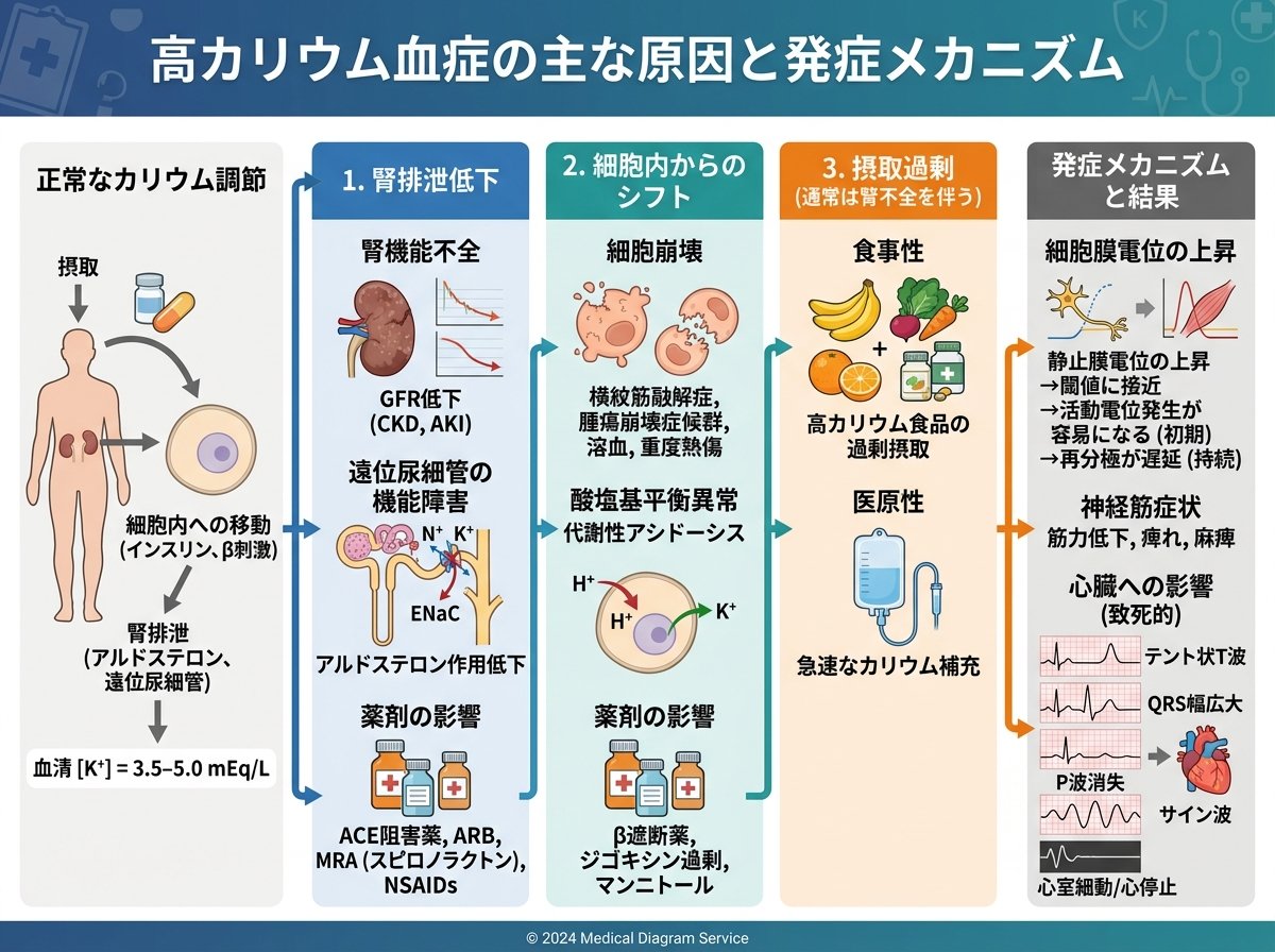 高カリウム血症の主な原因と発症メカニズム