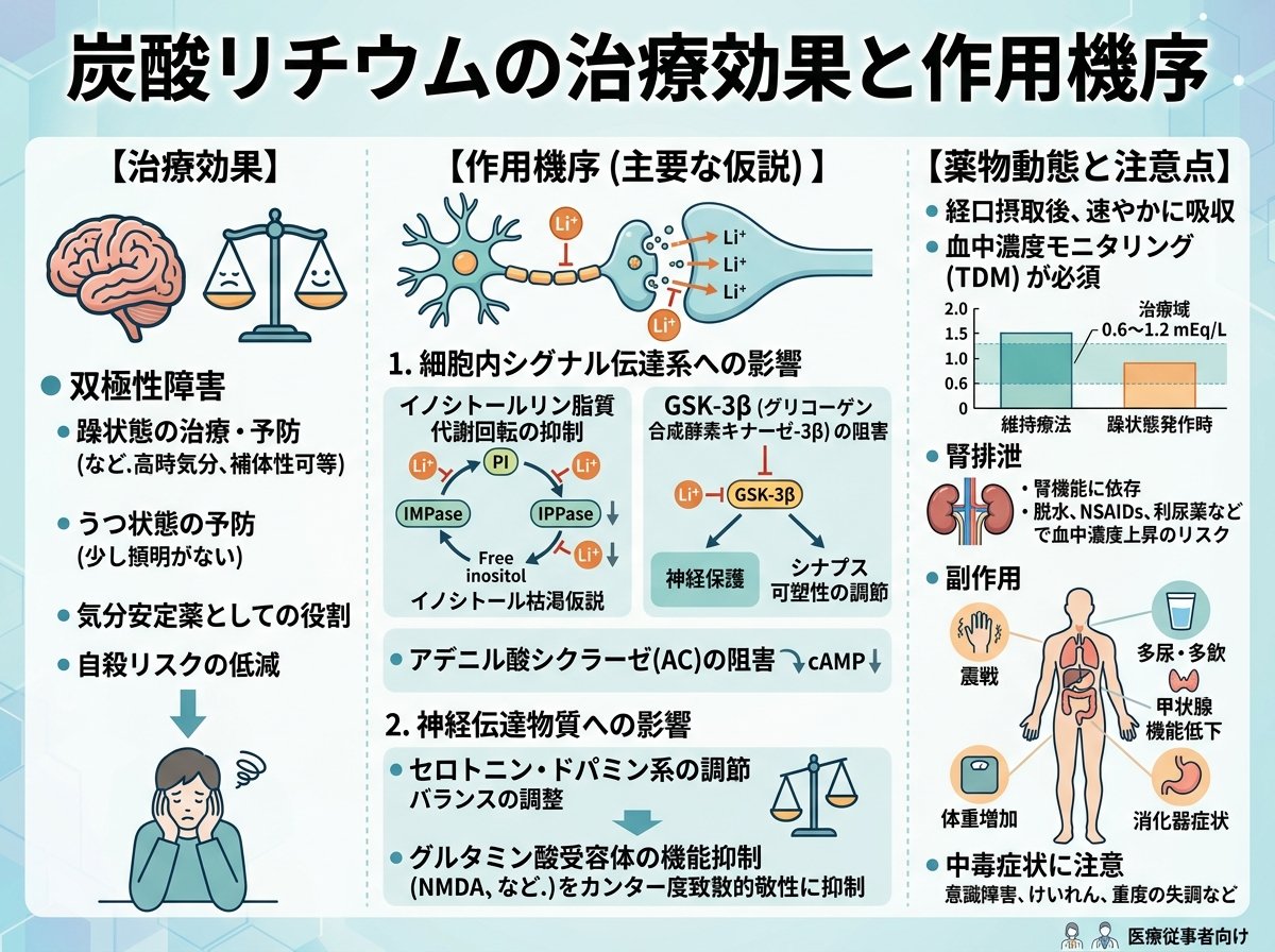 炭酸リチウムの治療効果と作用機序
