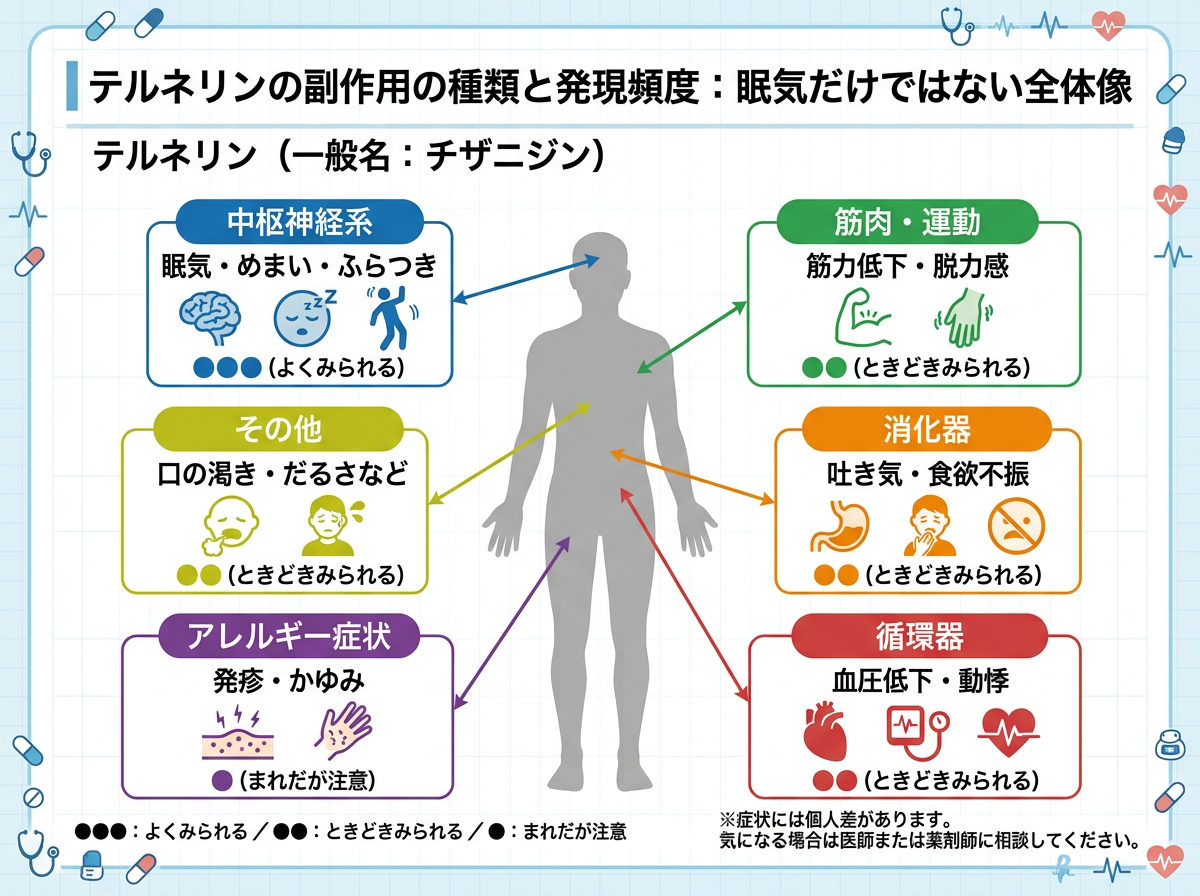 テルネリンの副作用の種類と発現頻度：眠気だけではない全体像