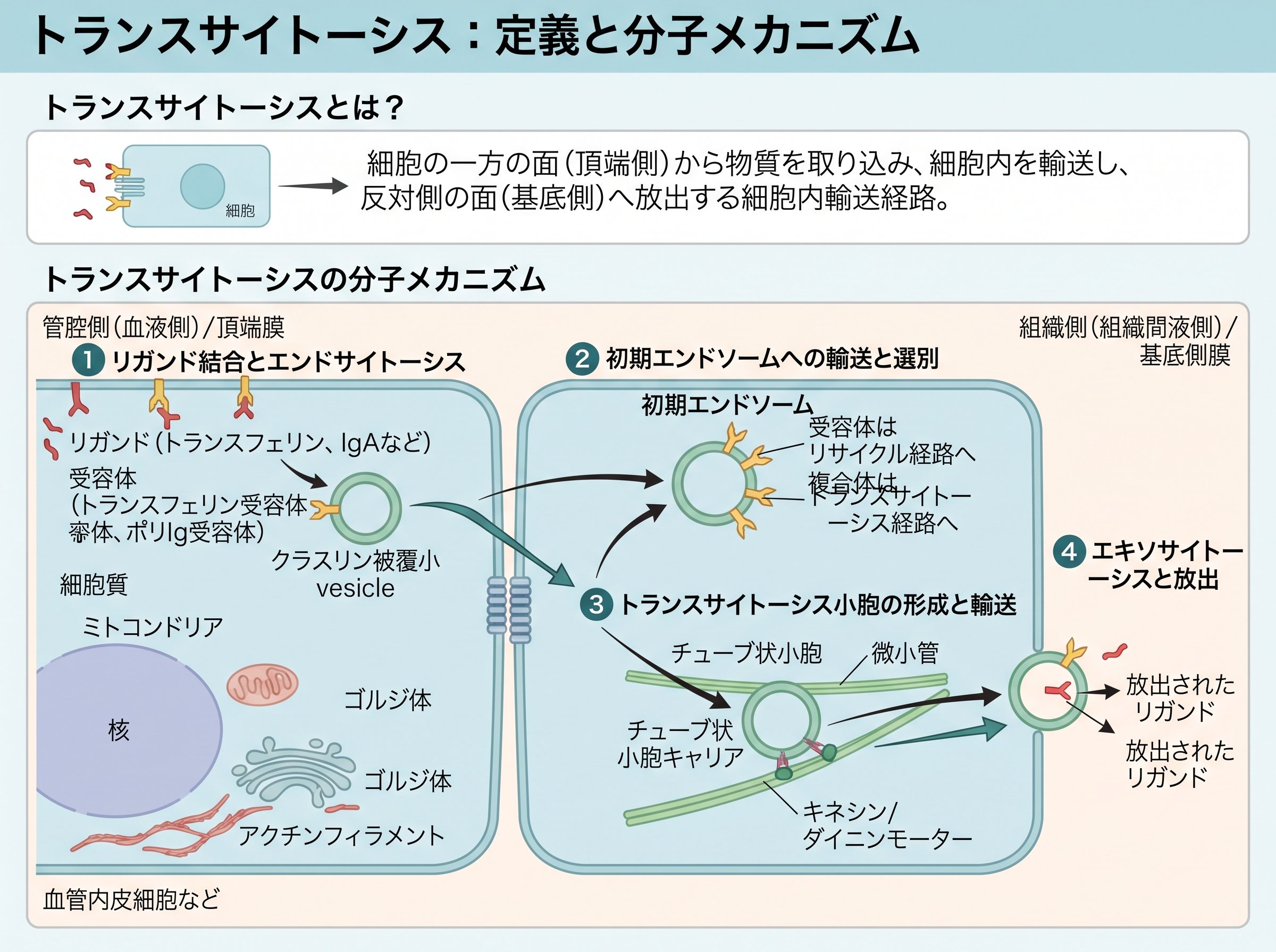 トランスサイトーシス定義と分子メカニズム