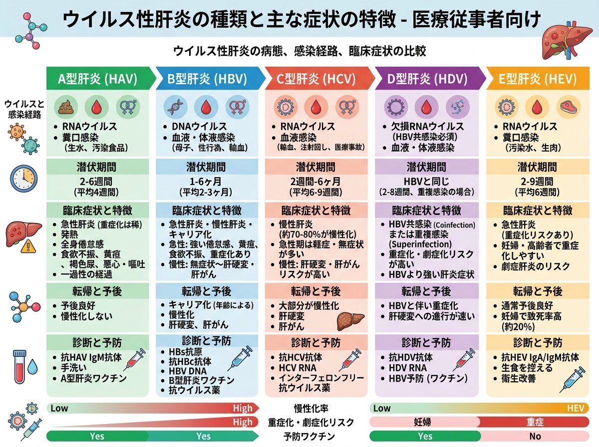 ウイルス性肝炎の種類と主な症状の特徴