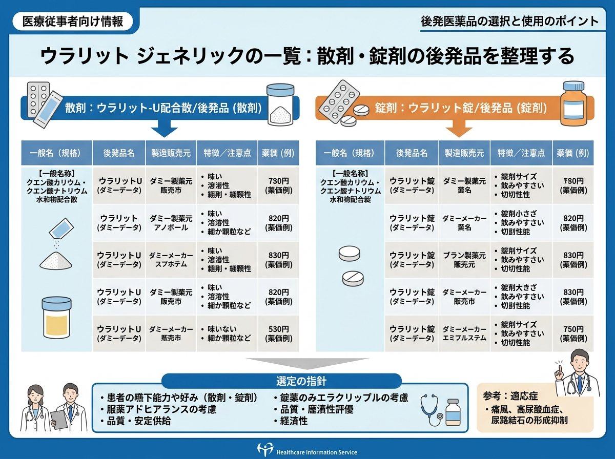 ウラリット ジェネリックの一覧：散剤・錠剤の後発品を整理する