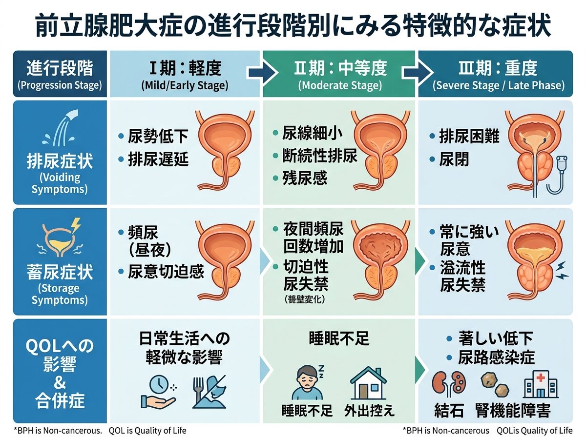 前立腺肥大症の進行段階別にみる特徴的な症状